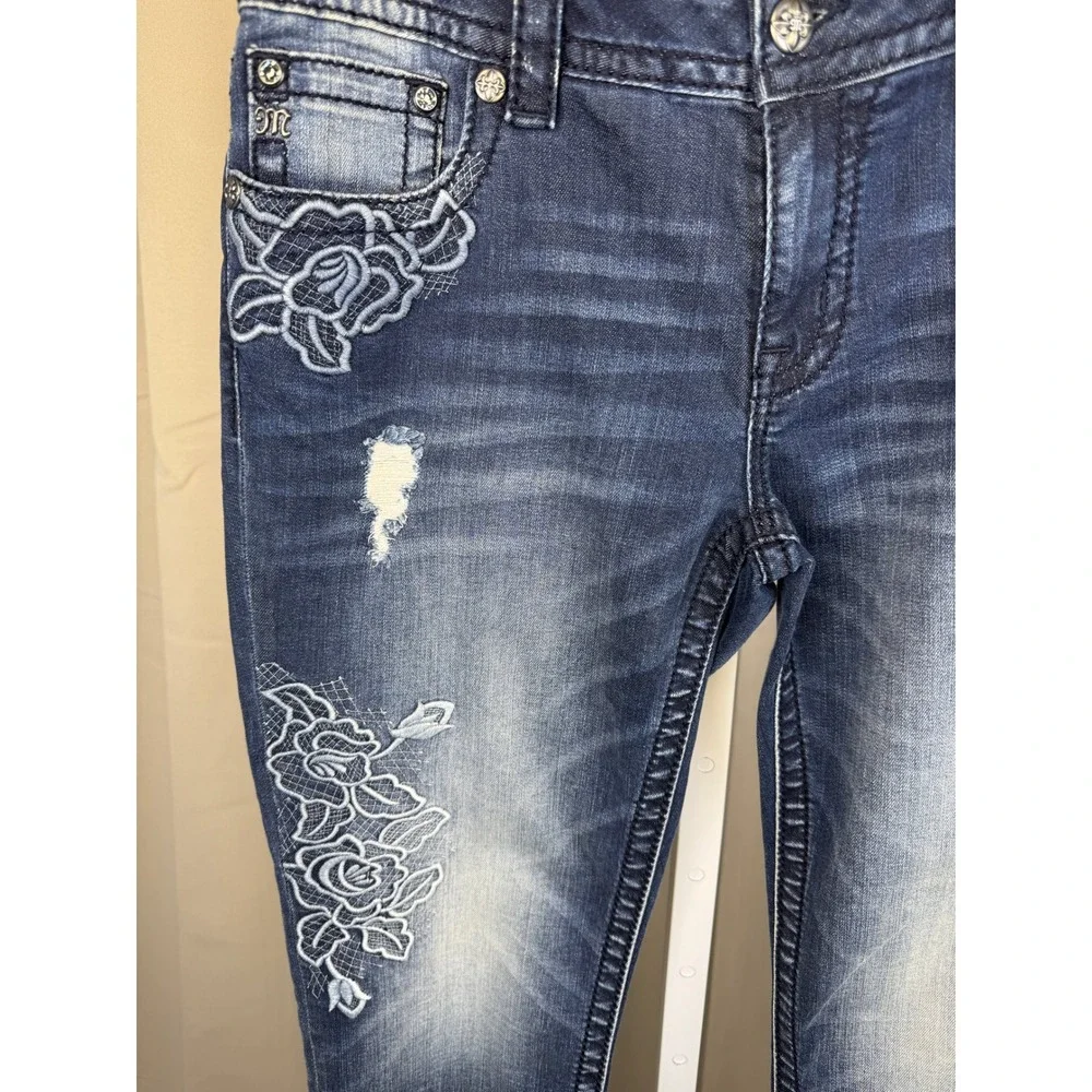 Miss Me Women's Blue Embroidered Jeans - Picture 2 of 10